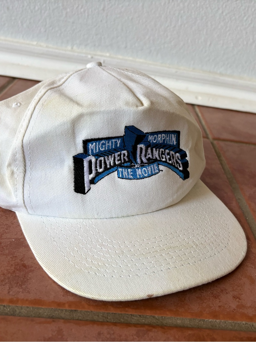 Mighty Morphin Power Rangers movie promo hat  White Embroidered Snapback Hat